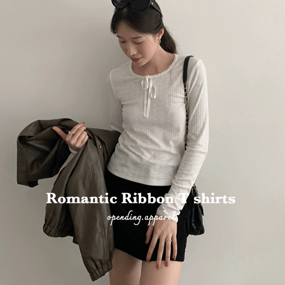 [프리미엄] 로맨틱 리본 이너 라운드 레이어드 티셔츠 1color